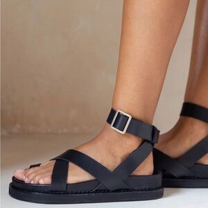 Liberte leather “Brontë” Classic Black Women's Strappy Ankle-Sandal